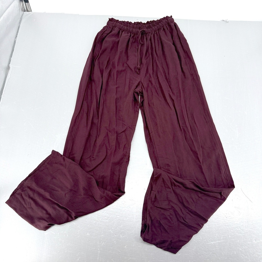 American‎ Eagle Womens Burgundy Wide Leg Paperbag Waist Drawstring Pants S NEW